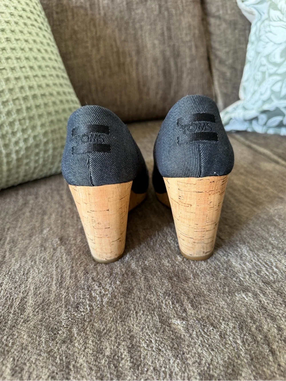 TOMS Denim Canvas Peep-Toe Wedge Espadrilles